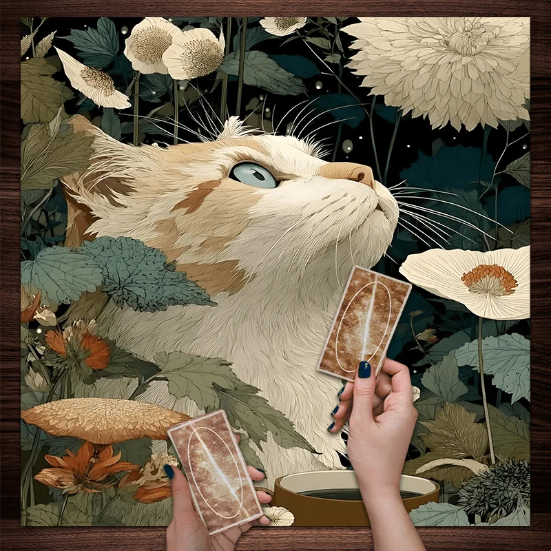 50/75/110cm Whimsical Cat Flower Magic Forest Altar Cloth Square Mystical Tablecloth Tarot Reading Spiritual Rituals Home Decor
