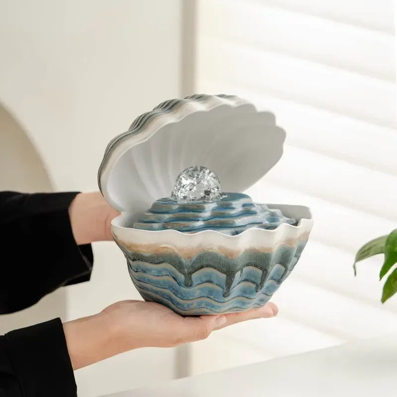 Ceramic shell tabletop fountain mini dripping bonsai water scene decorations are suitable for office coffee table home
