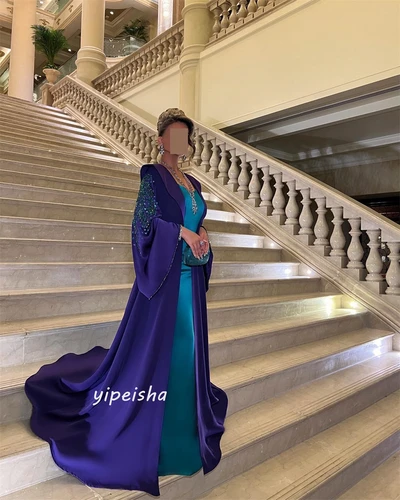 Imagen 2 del producto Personalizado Jiayigong s rebordear drapeado playa vaina cuello cuadrado vestido de ocasión a medida largo es