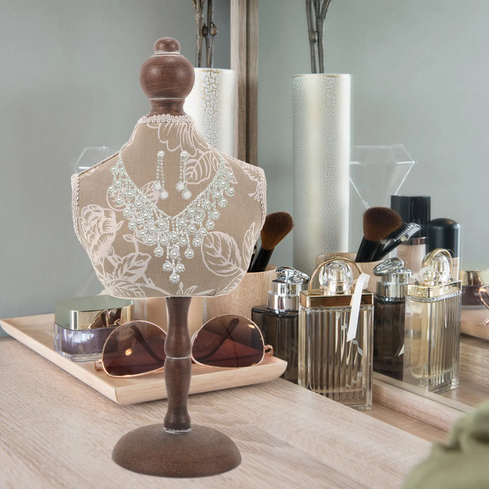 

Necklace Display Stand Wooden Jewelry Holder Vintage Style Stable Organizer Display Rack for Necklaces Pendants Store Showcase