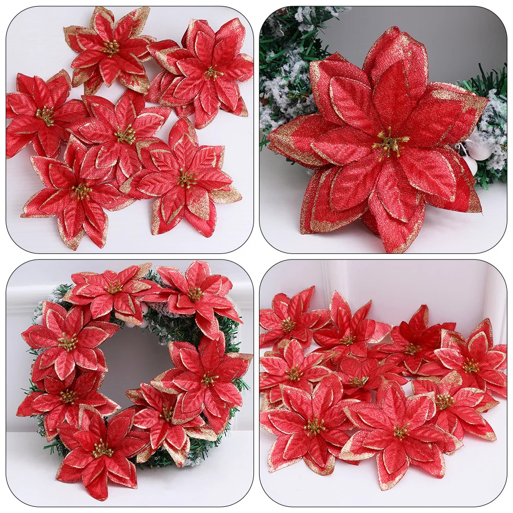 

32Pcs Simulated Flower Decor Bright Festive Christmas Tree Adornments for Home Car Supermarket Store Wreath Hanging Ornaments