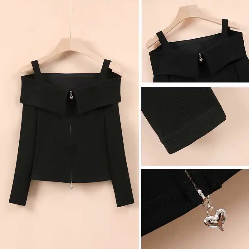 女性の裸の肩,長袖,ジッパー,痩身トップ,ニッチなデザイン,アウトドアウェア,新しいトレンドの襟