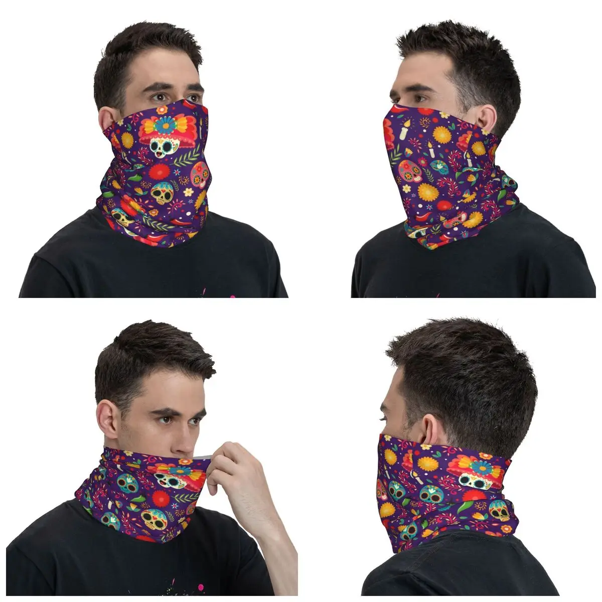 Horror Mexican Day Of The Dead Sugar Skull Bandana Neck Gaiter Windproof Face Scarf Cover Halloween Headband Tube Balaclava