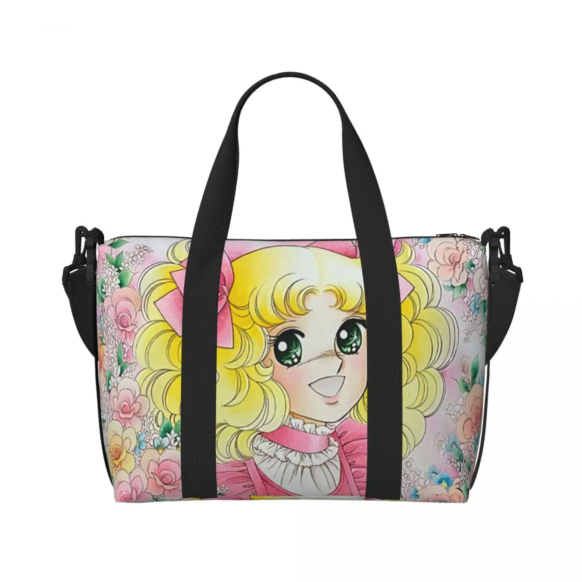 Custom อะนิเมะมังงะ Candy Candy Beach Tote กระเป๋าผู้หญิงขนาดใหญ่ช่อง Gym Beach กระเป๋าเดินทาง