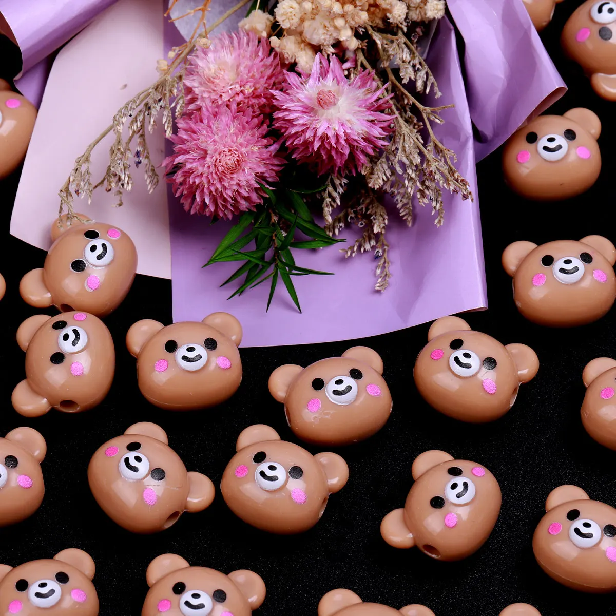 10pcs/20pcs Cute Brown Bear Head Acrylic Beads For Jewelry Making DIY Bracelet Phone Keychain Chain Beaded Pens