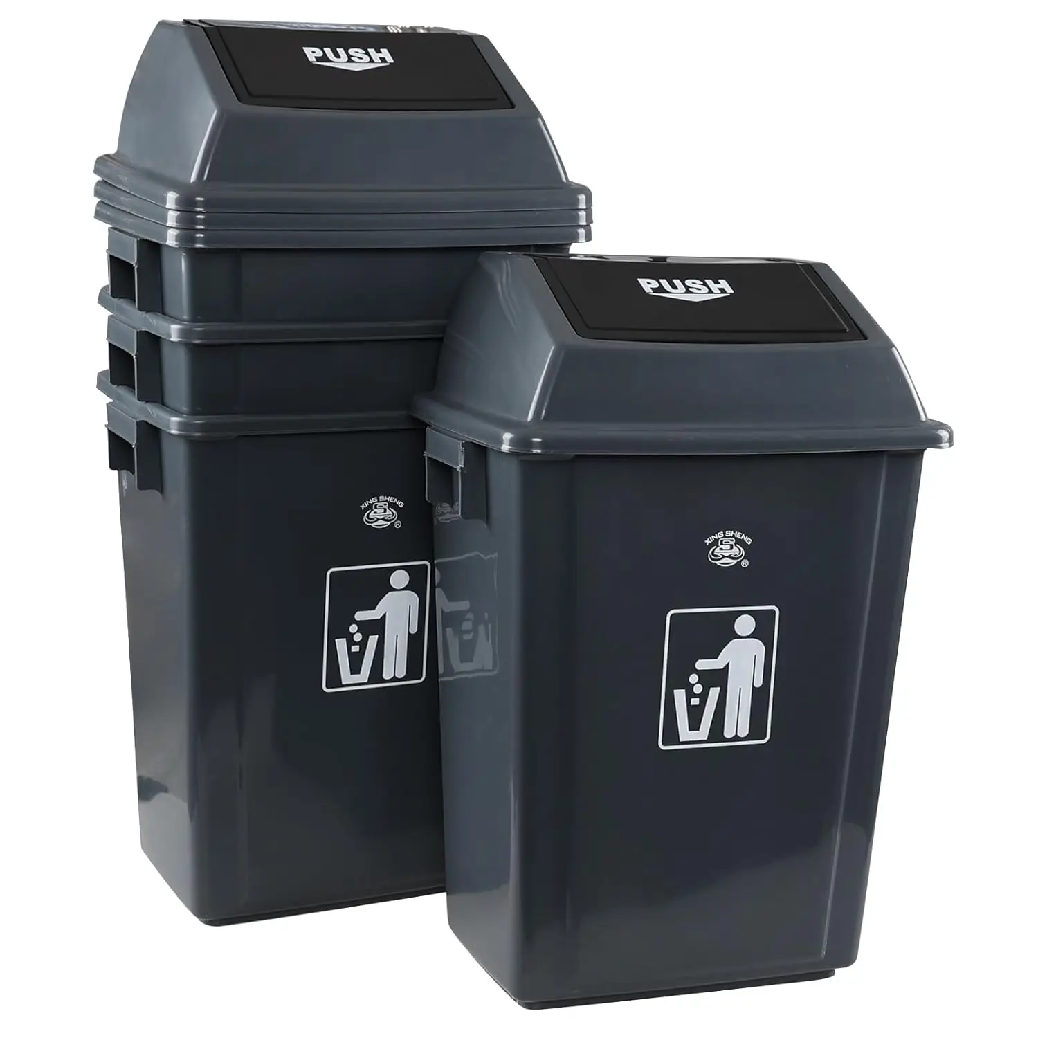 

13 Gallon Swing Top Garbage Can, Plastic Waste Bin with Lid, Kitchen Trash Can, 4 Pack, Gray, Customized