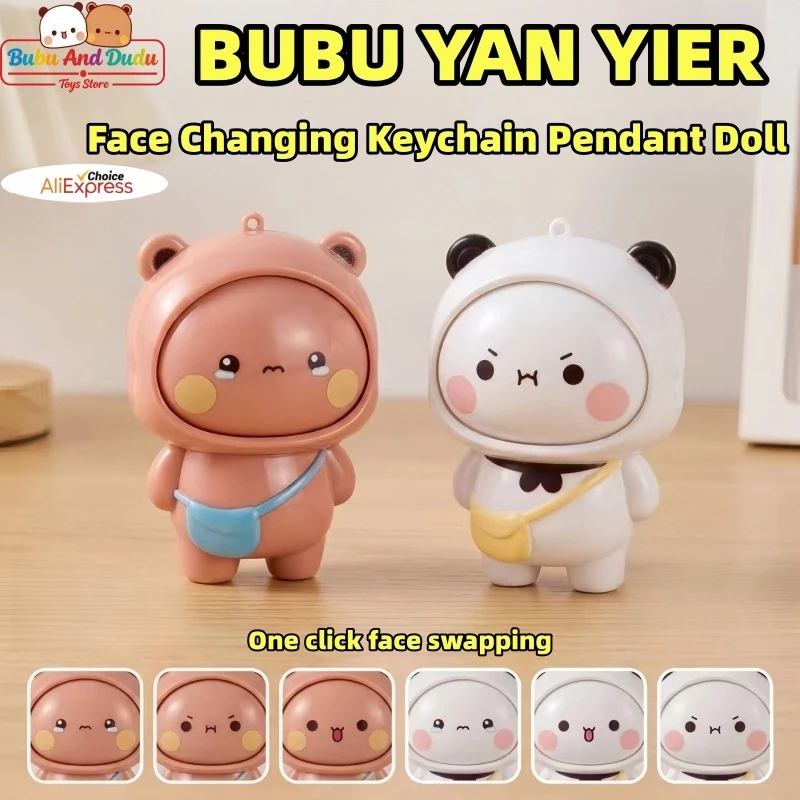 Original Panda Bubu and Yier Face Changing Toy Model Cute Panda Bubu and Dudu Cartoon Face Changing Keychain Pendant Doll Gifts