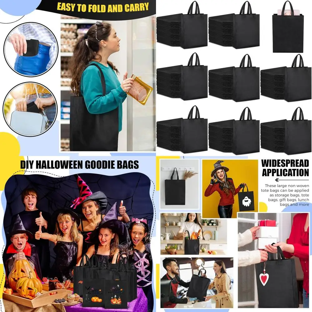 

120 Pack Large Reusable Non-Woven Tote Bags, 11.8 x 4 x 15 Inches, with Handles, Black