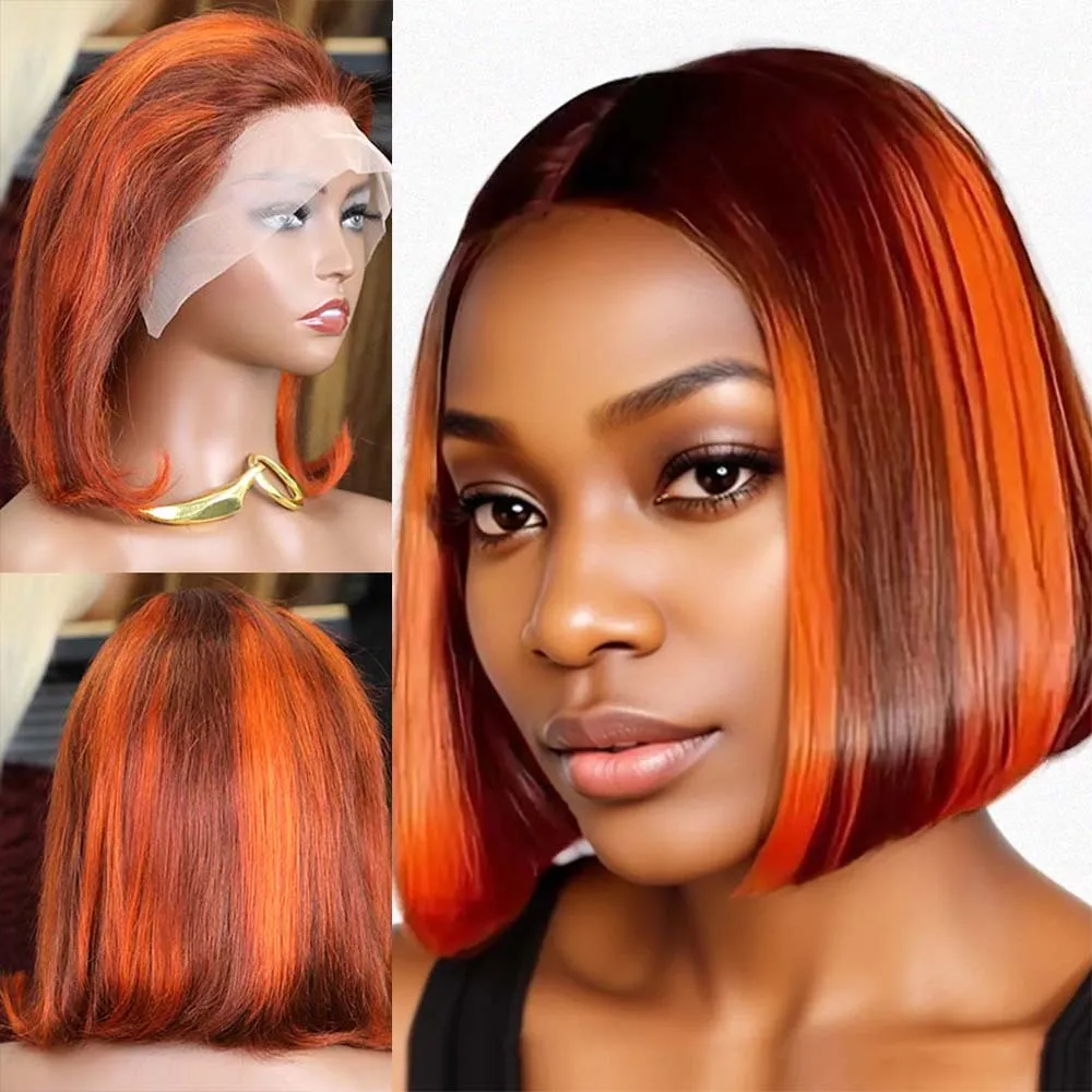 

Straight Highlight 4/27 4/350 Ginger Orange Brown Colored Short Bob Wigs 99J Burgundy 13x4 Lace Frontal Wig 613 Blonde Hair Wigs