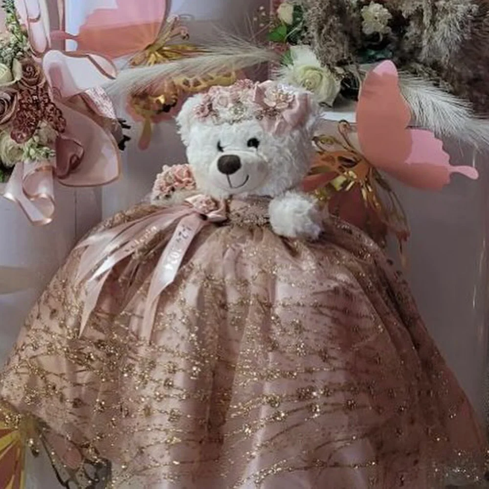 Rose Gold Flower Special Link For Personalized Quinceanera Teddy Bear Dress Bead Appliques Robe de bal Customized