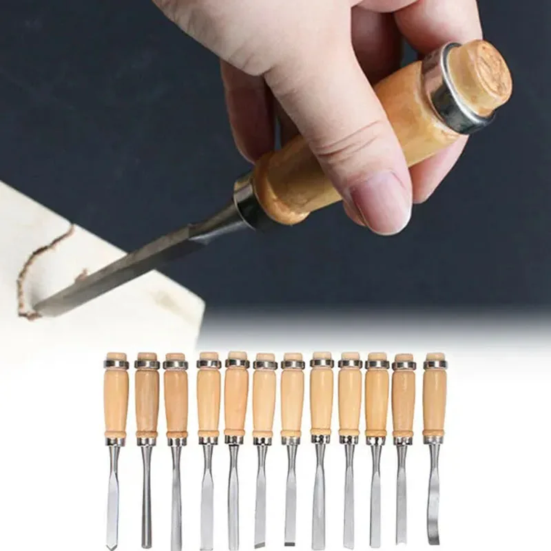 Imagem -04 - Carpintaria Carving Knife Grupo Cinzel Plano Faca de Escultura Mão Esculpida 12 Pcs