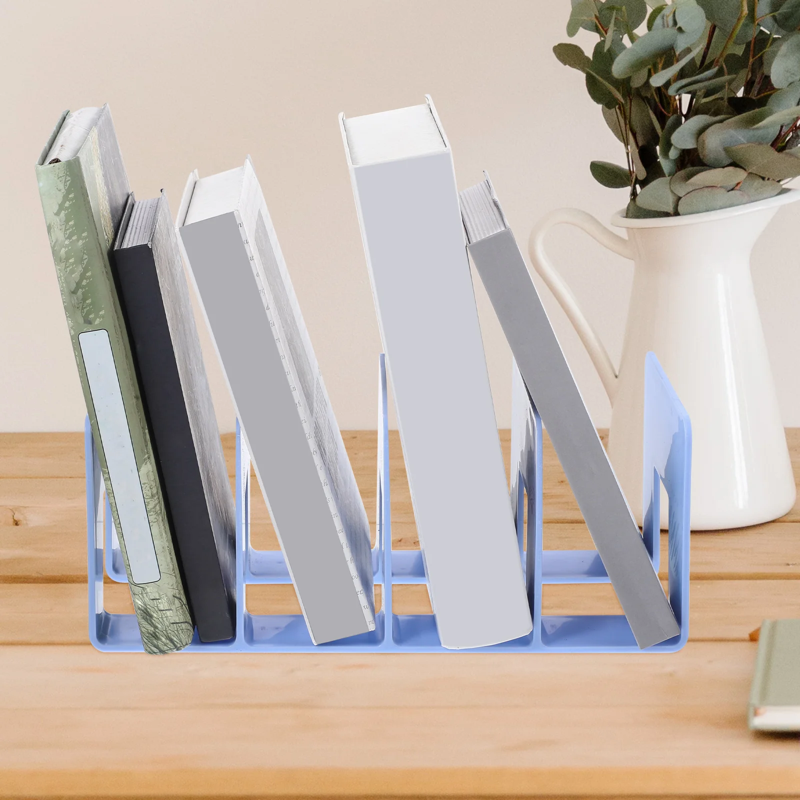 Desk File Organizer Vertical 4 Bookends Folders Magazine Holder Multifunction Rack Binder Plastic Decorative