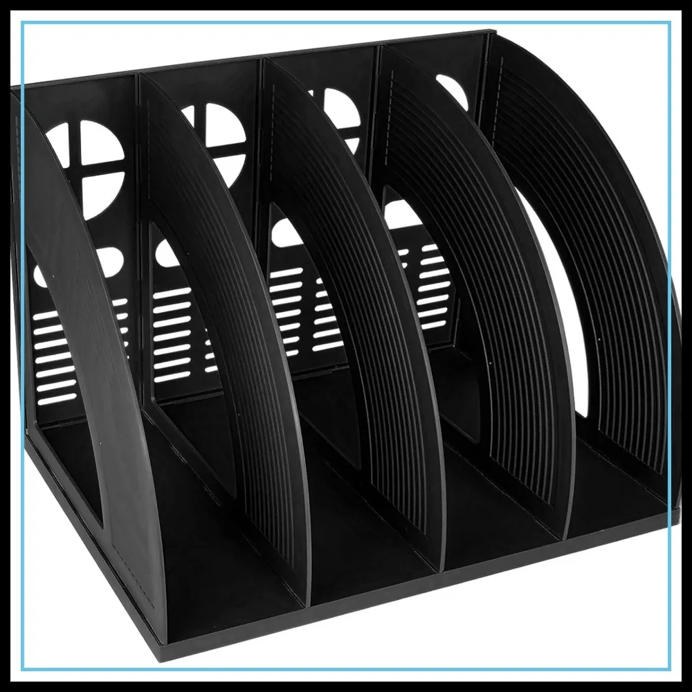 

Sturdy Magazine Holder 4 Compartments Plastic Desktop File Organizer for Office Documents Display Rack Black
