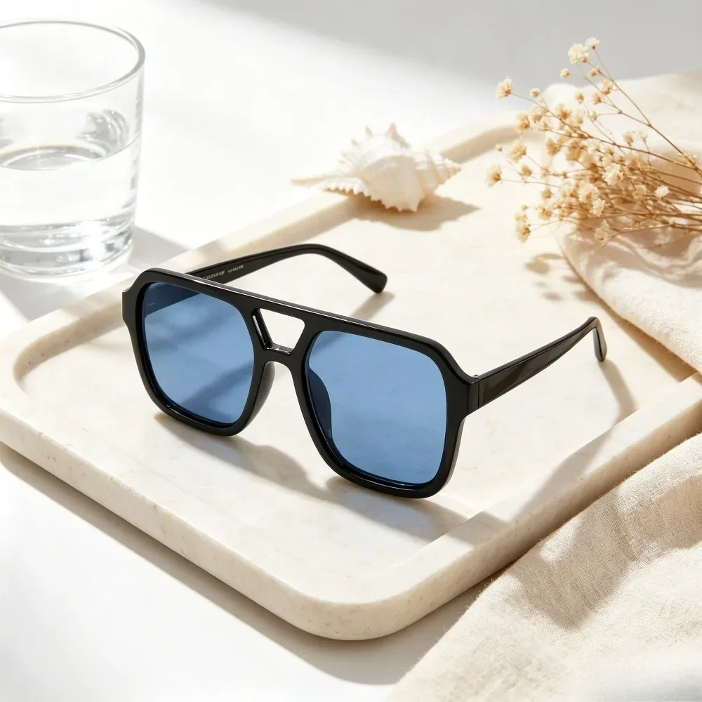 15PCS Retro Pilot Square Sunglasses Unisex Suit, Retro Double Beam of Light Leopard Print Gradual Change Lenses, Fashionable Outdoor Sunglasses, Suitable for Daily Vacation Dating Parties, Random Colors