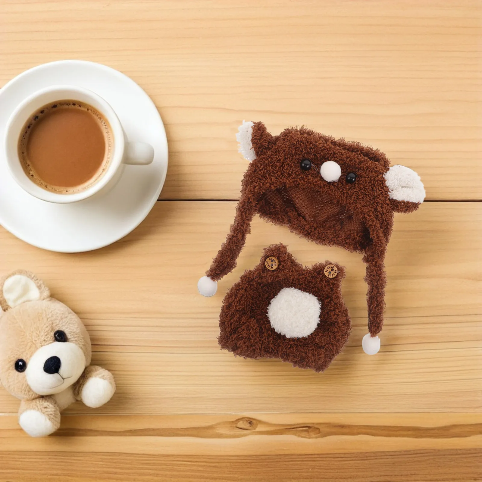 1Set Bear Clothes Outfit Cute Hood Hat Overalls Soft Comfortable for 17Cm Miniature Costume Accessories Dress Up