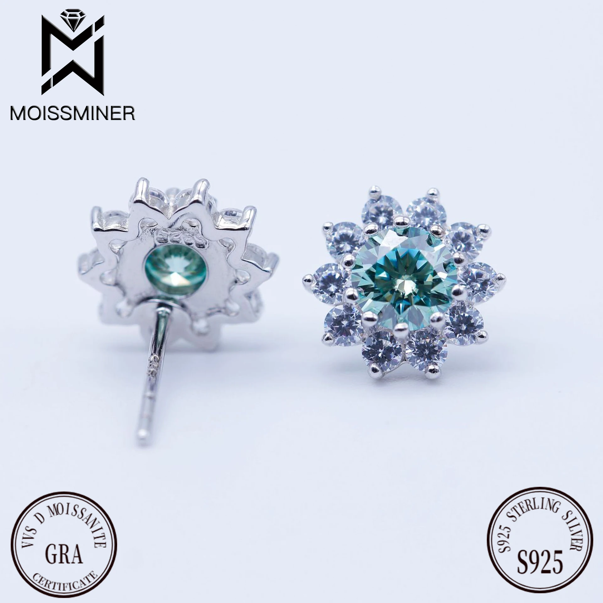 

Flower Green Moissanite Diamond Earrings For Women S925 Silver Ear Studs Men High-End Jewelry Pass Tester Free Shipping