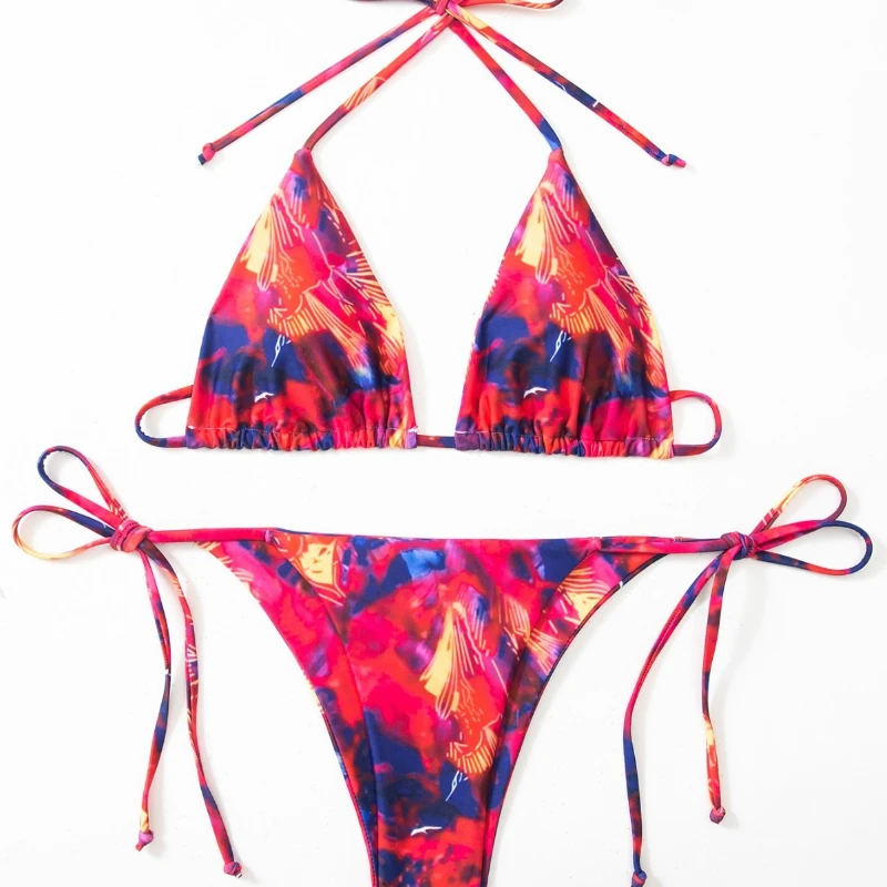 Cor gradiente maiô cinta sexy tie dye roupa de banho feminina rosa quente maiô