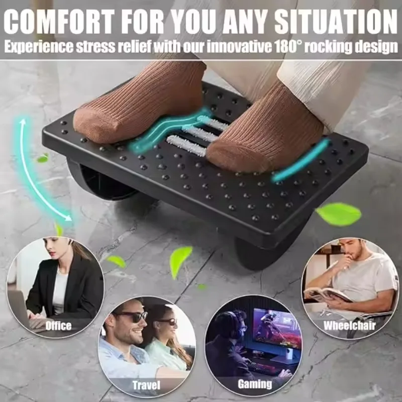 Office Footstool Ergonomic Under Desk Footrest with Massage Rollers Pain Relief Footrest Portable Home Office Gaming Leg Support