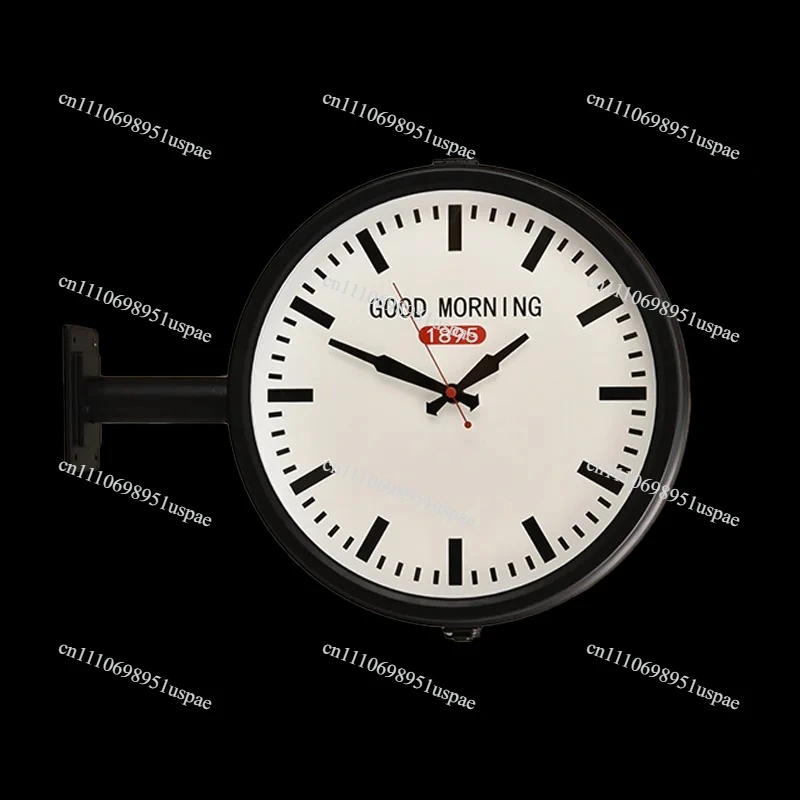 Metal Nordic Double-Sided Clock  Sweep-Second Silent Wall Clock  Stylish Quartz Timepiece Moisture-Proof Living Room Decor
