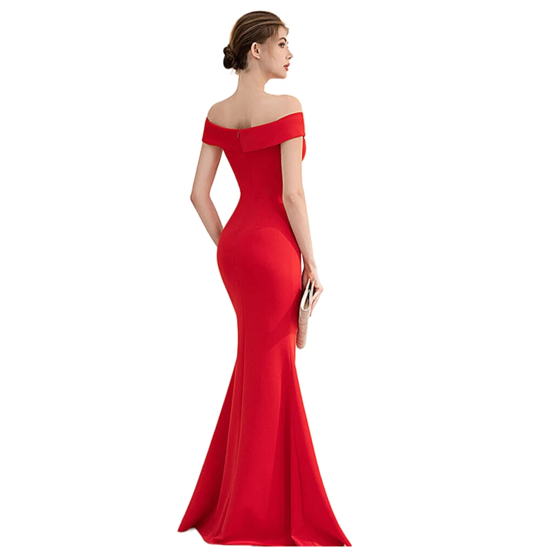 Damen Off-Shoulder Meerjungfrauen-Abendkleid Langes Kleid für Braut, Toast, Bankett, Party, Cocktail, Hochzeit, Formelle Elegante Dinner-Kleider 2026 – Detail 3