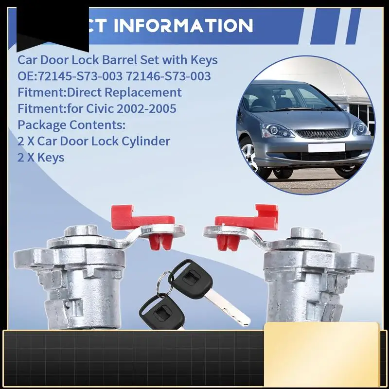 

Car Door Lock Barrel Set With Keys Car Door Lock Cylinder 72145-S73-003 72146-S73-003 For Honda Civic 2002-2005
