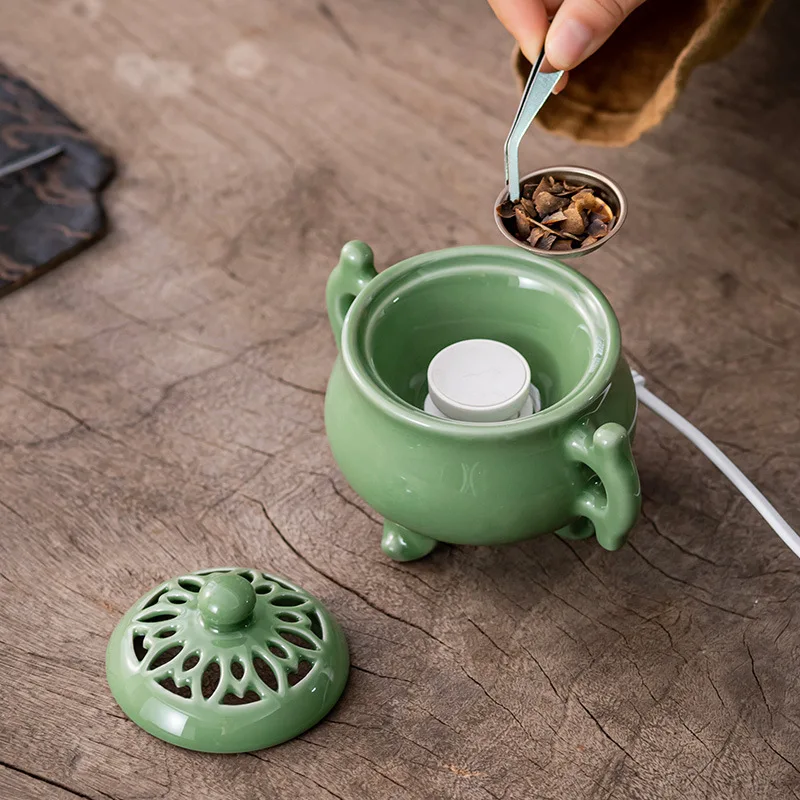 Household celadon offering Buddhist utensils incense burner high temperature electronic timing aromatherapy burner