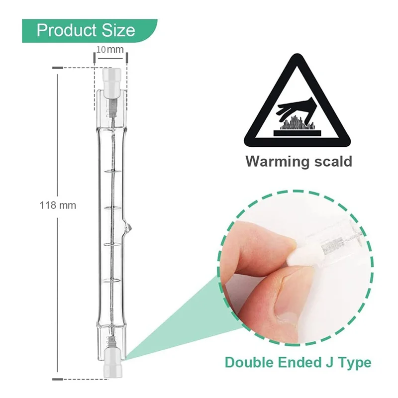 Bombilla halógena R7S, barra de luces regulable, 118mm, 200W, 230V, paquete de 6 unidades