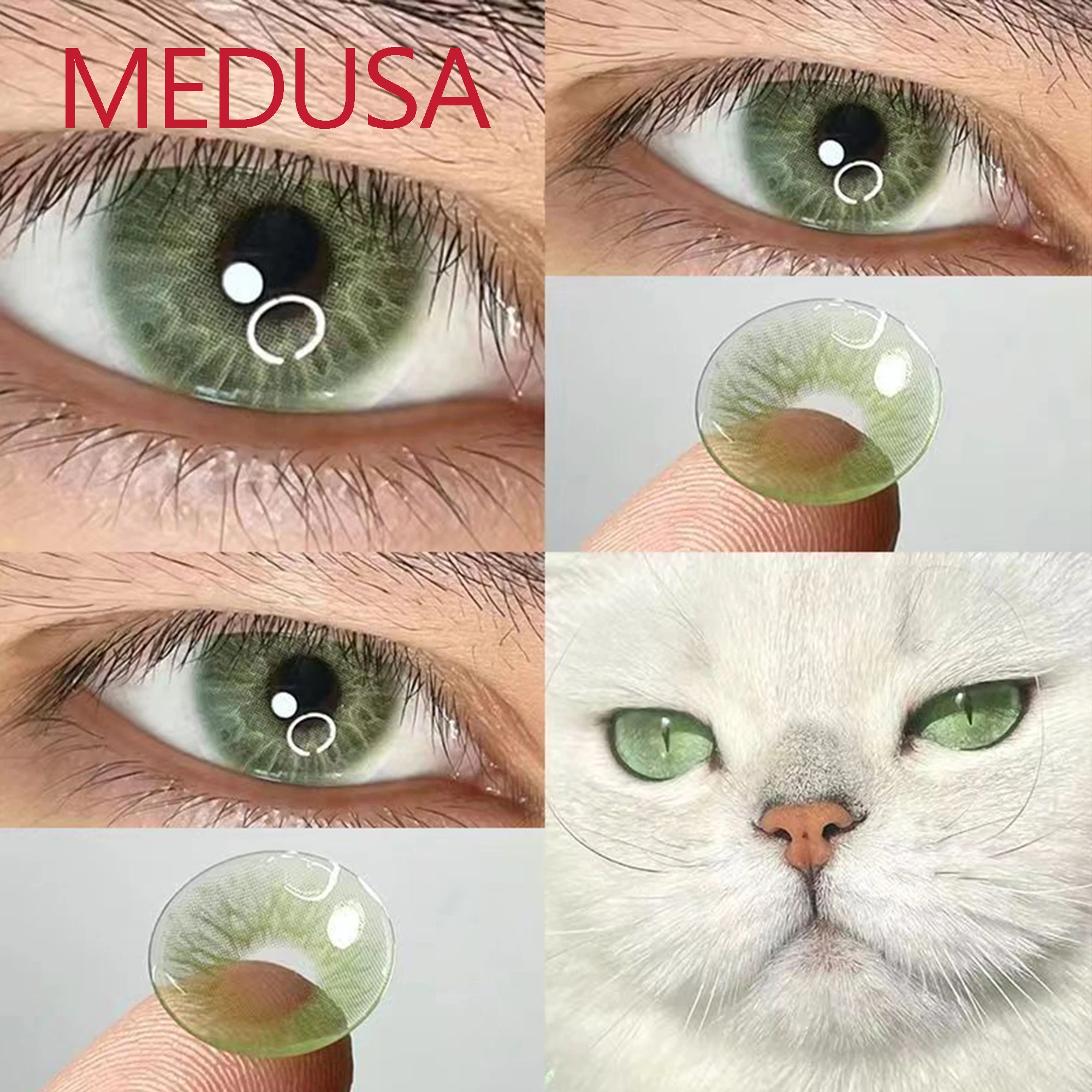 14.20mm Blue Green Coloured Eye Cosmetic Contacts Lenses with Power Cosplay Color Accessories lentes de contacto Medusa