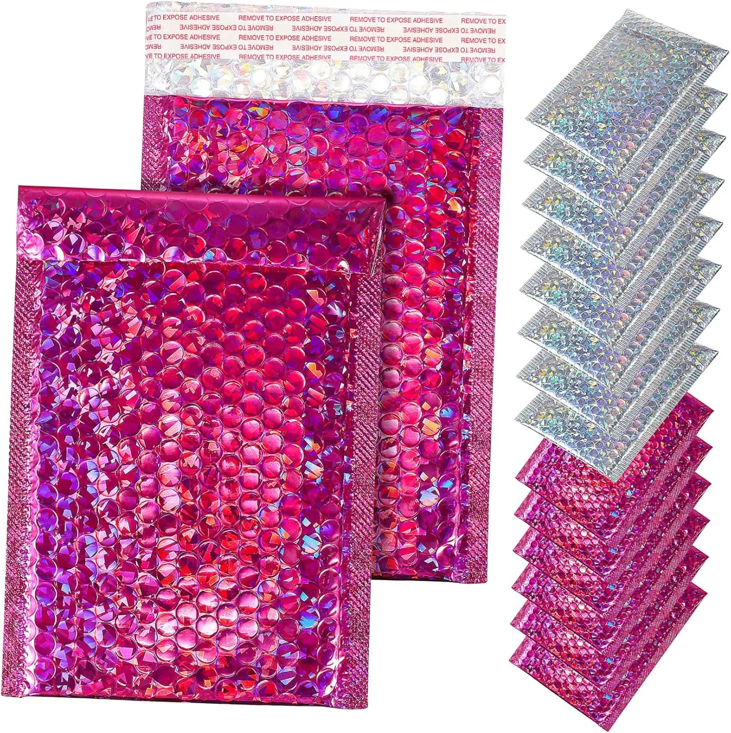 100 Pcs Holographic Bubble Mailers,Metallic Bubble Mailers,Waterproof Poly Padded Envelopes,Self Sealing Cushion Envelopes