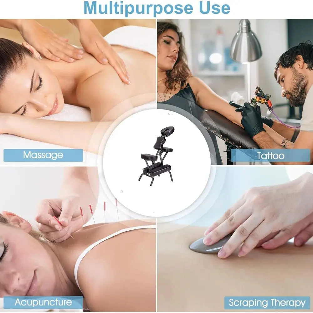 Portable Massage Chair with Adjustable Height, Ideal for Tattoo and Spa - Lightweight, Folding Design in Coffee