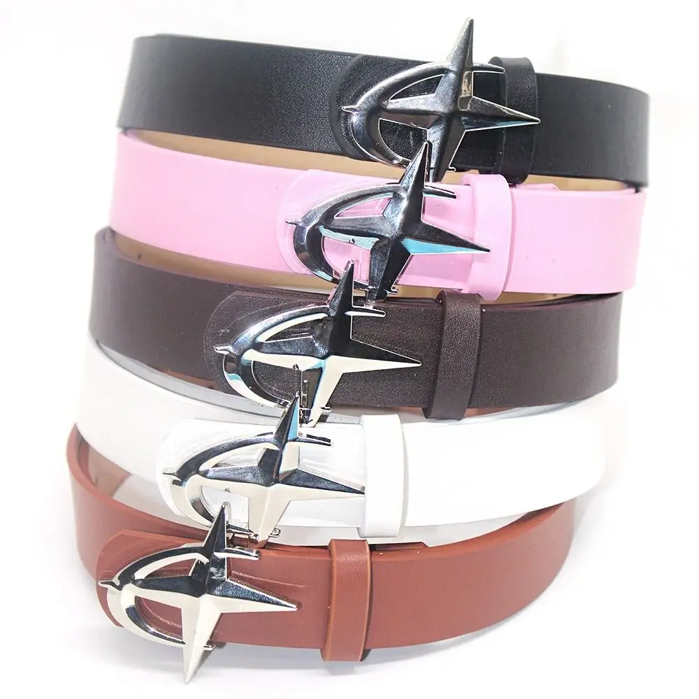 Vintage Metal Cross Star Buckle Belts Alloy PU Leather Leather Belt Korean Style Black Waistband Decorative Jeans