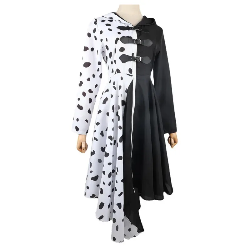 

NewAnime Cruella Cosplay Costume Dress Outfit Cloak With Gloves Halloween Carnival Suit Cruella De Vil Costume For Adult Women20