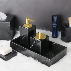 Black Nero Marquina Marble Bathroom Set Luxury Soap Dispenser Soap Dish Aromatherapy Bottle Vase Tissue Box Bathroom Accessories