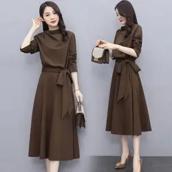 Sukienki z długim rękawem Wiosna Jesień Jednolity kolor Modna sukienka damska Midi Eleganckie luźne damskie 2023. Casual Dressed Luxury Korean