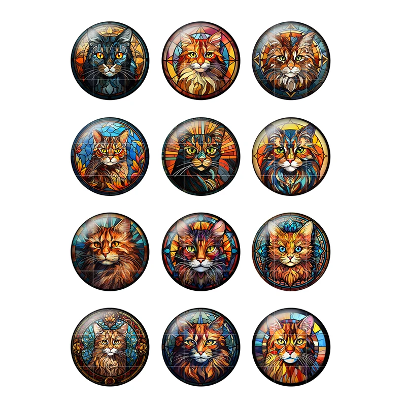 24pcs/lot Elegant Cat Art Patterns 8mm-25mm Round Photo Glass Cabochon Demo Flat Back Making Findings DIY Jewellery Gift H332