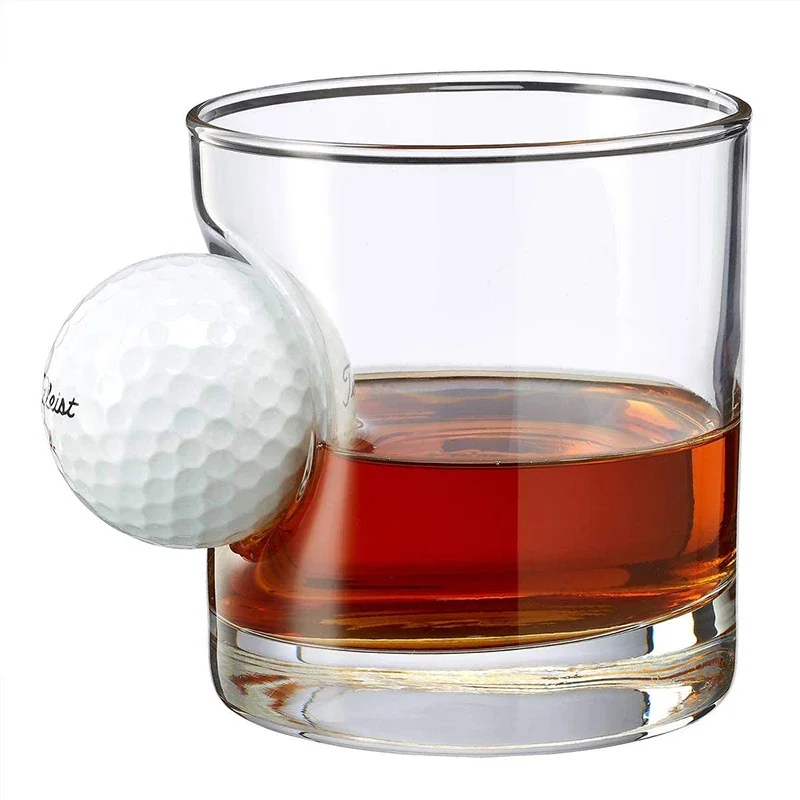 Lead-free whiskey glass cup novelty design Golf Ball Glass with Real Golf Ball Embedded 210528-17