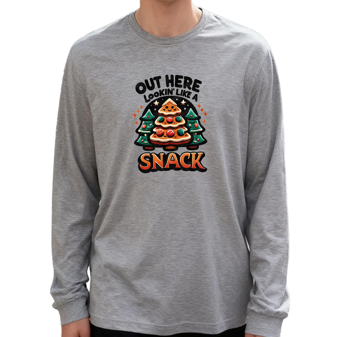 Out Here Lookin' Like a Snack メンズ長袖Tシャツ 綿100% 180g クルーネック カジュアル デイリースタイル 柔らかく通気性あり