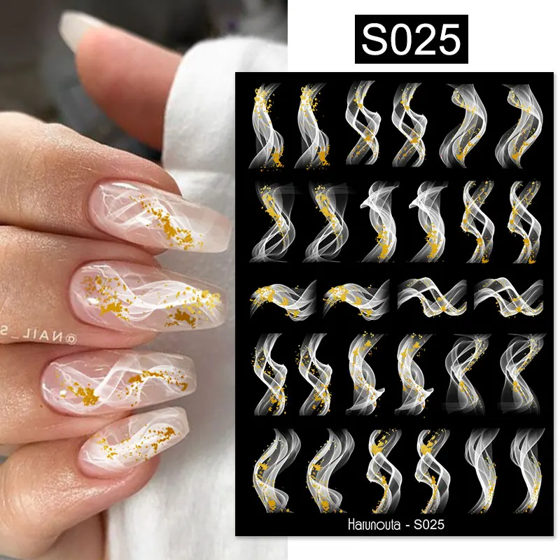 Harunouta Marble Blooming 3D Foil Nail Stickers Gold Bronzing Leaf Flower For Nail Art Design Spring Decals Manicure Decoration