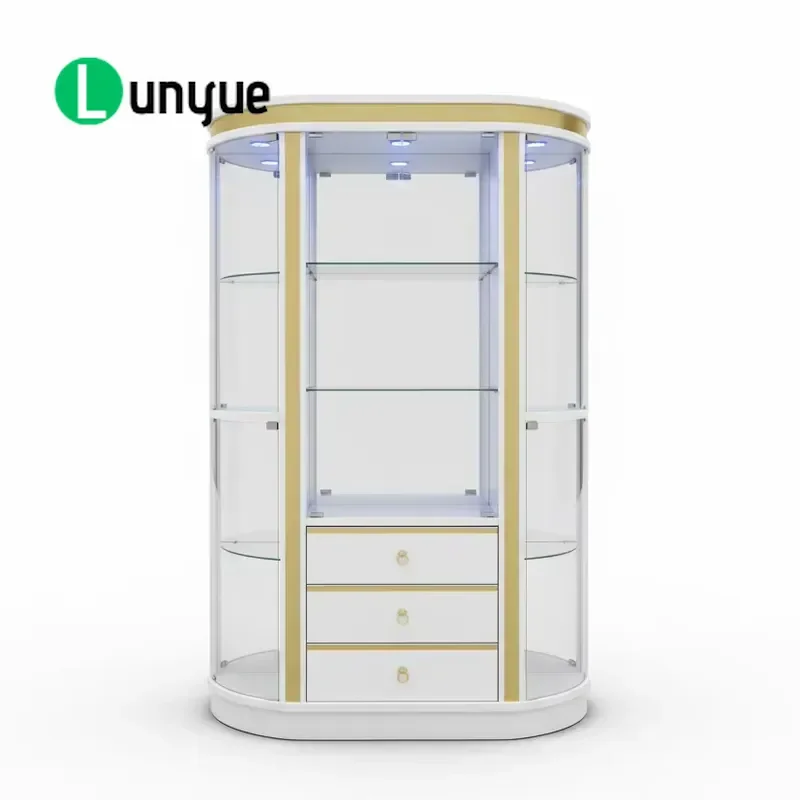 European Luxury Curved Glass Wine Cabinet Wooden Frame Storage Showcase Home Furniture Living Room Wine Storage Cabinet