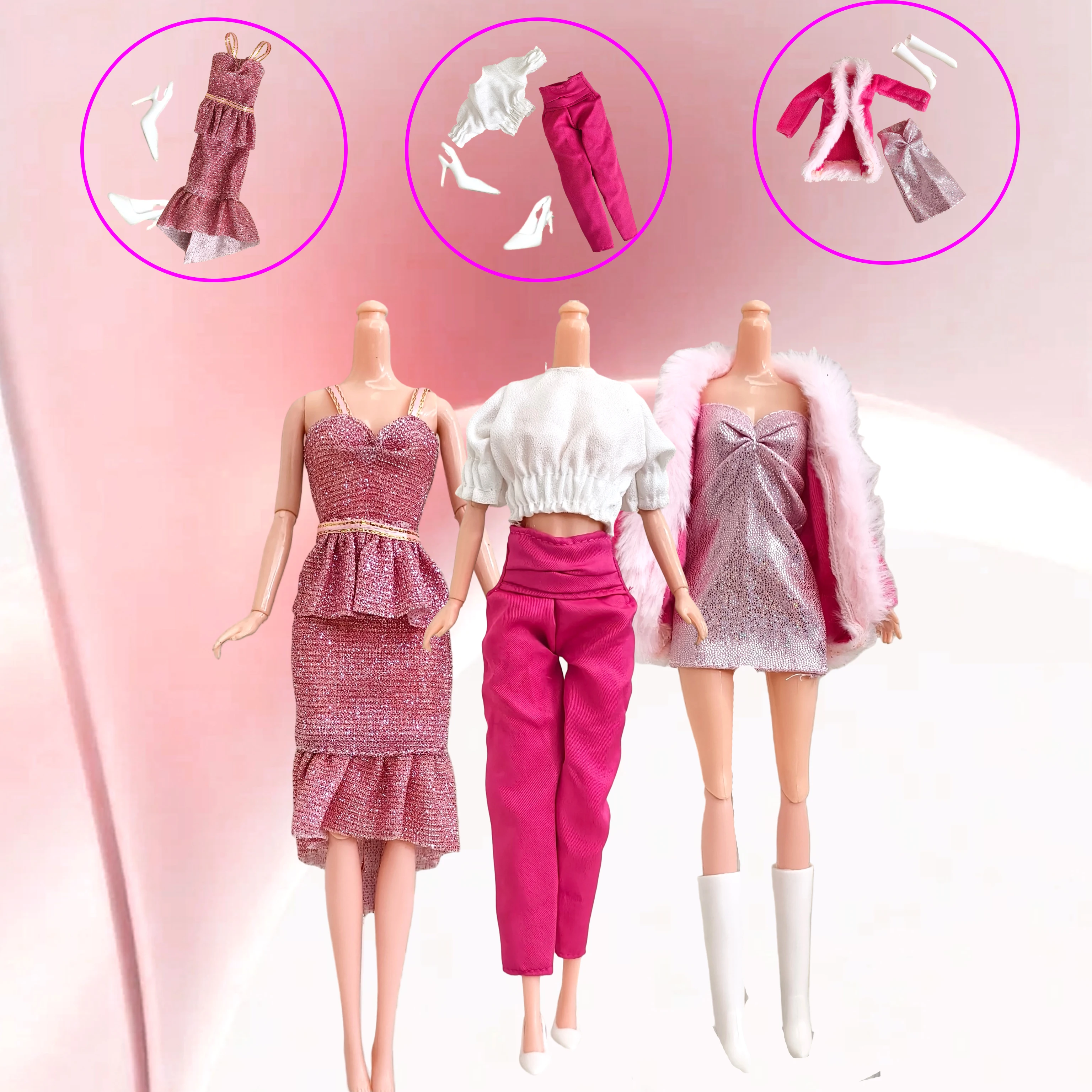 A Bright Pink Fashionable Clothing and Skirt Set for Spring, Suitable for 11.5-Inch Female Dolls