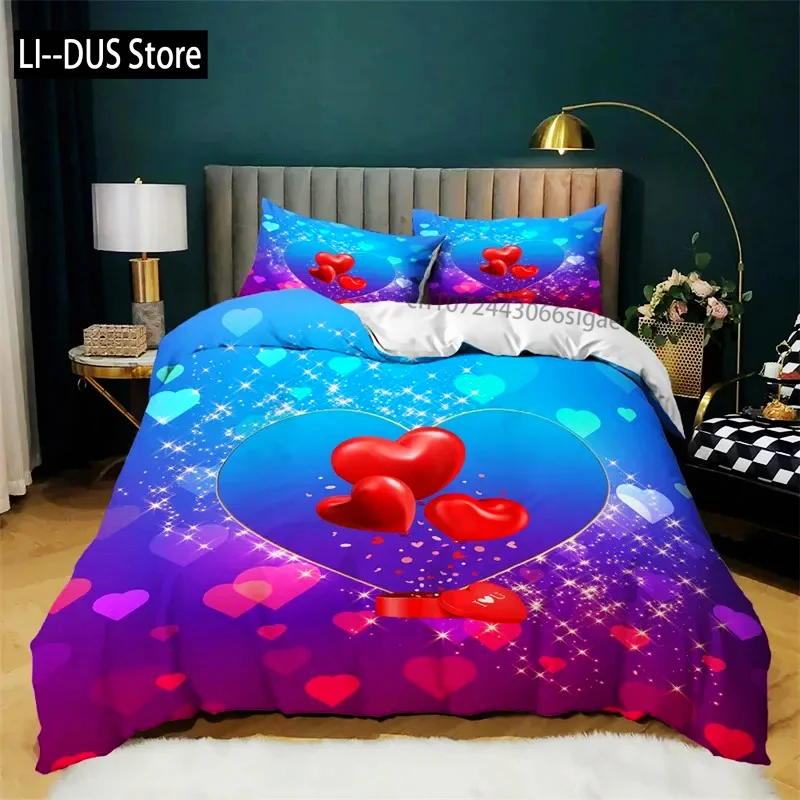 

Love Heart Duvet Cover Set Microfiber Bear Comforter Cover Soft Romantic Bedding Sets Valentine's Day For Girls Women Room Decor