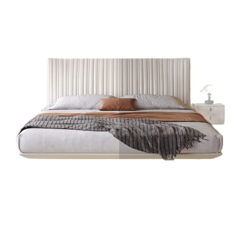 1.8m Cream Wind First Layer Cowhide Suspension Bed High-End Leather Double Bed Simple Shell Design for Master Bedroom Princess S