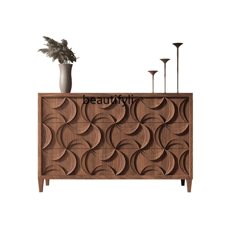 

Sili Style Black Walnut Wood Sideboard Cabinet Nordic Solid Wood Wine Cabinet Living Room Side Cabinet New Chinese Style