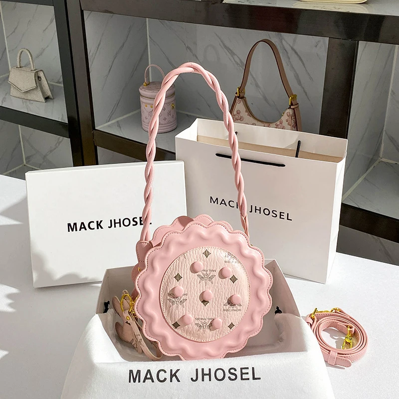 

High-end niche printed small round bag, cute cartoon circular bag, underarm bag