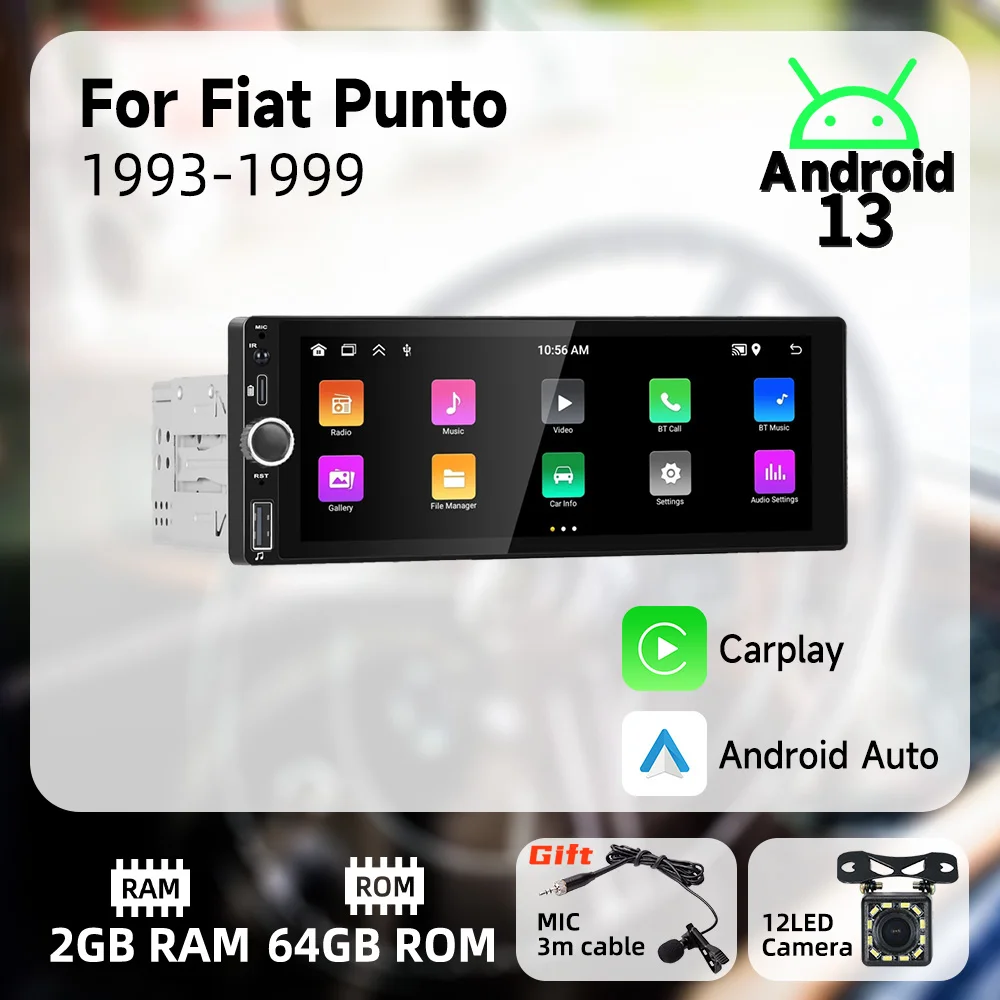 

Carplay Android Auto 1 Din Radio Android for Fiat Punto 1993-1999 Car Multimedia Stereo Head Unit Autoradio 6.86 Inch Screen GPS