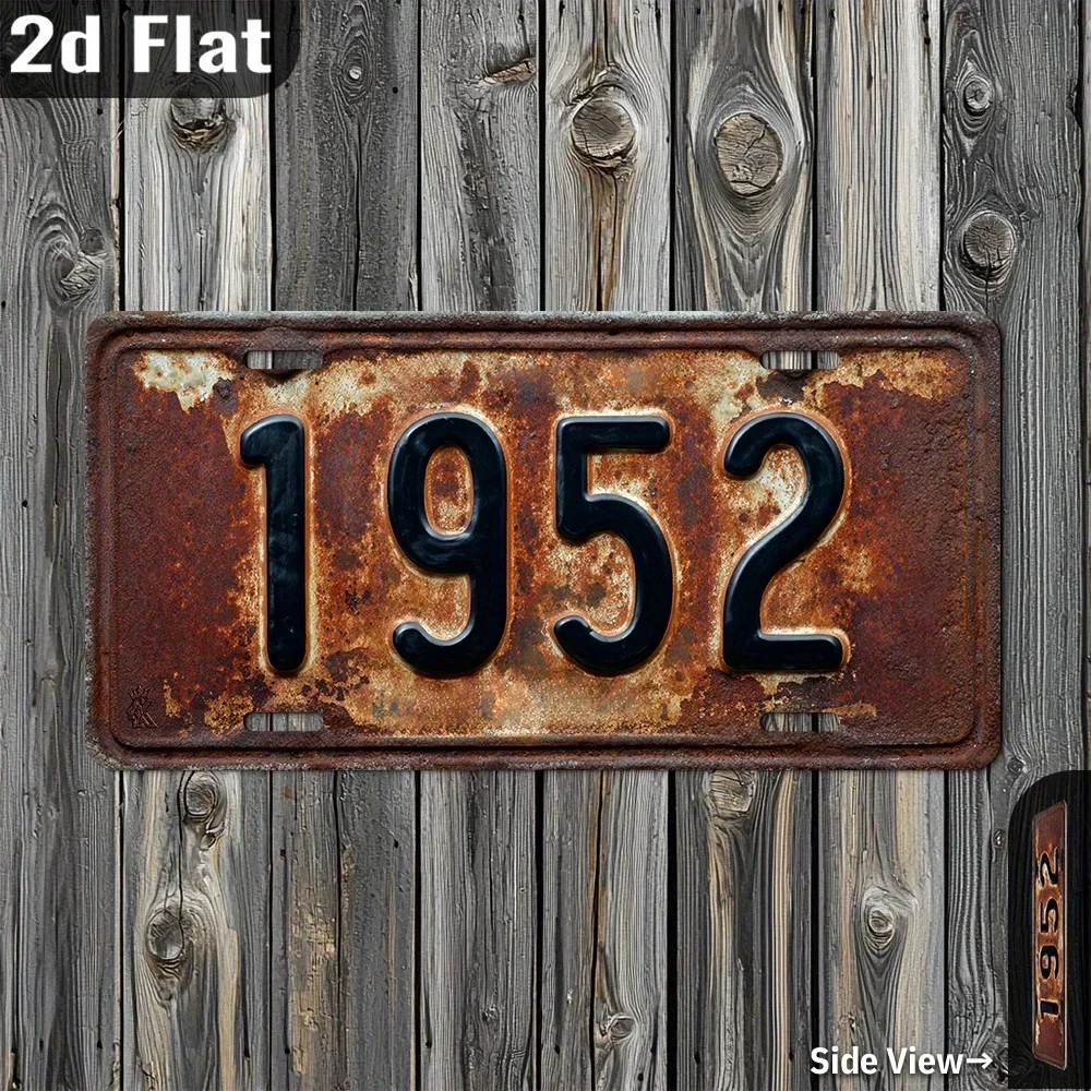 2D Flat - The 2D Plane Is Used Solely for Decoration. - License Plate Frame, a Vintage 1952 License Plate Sign, Measuring 4.3