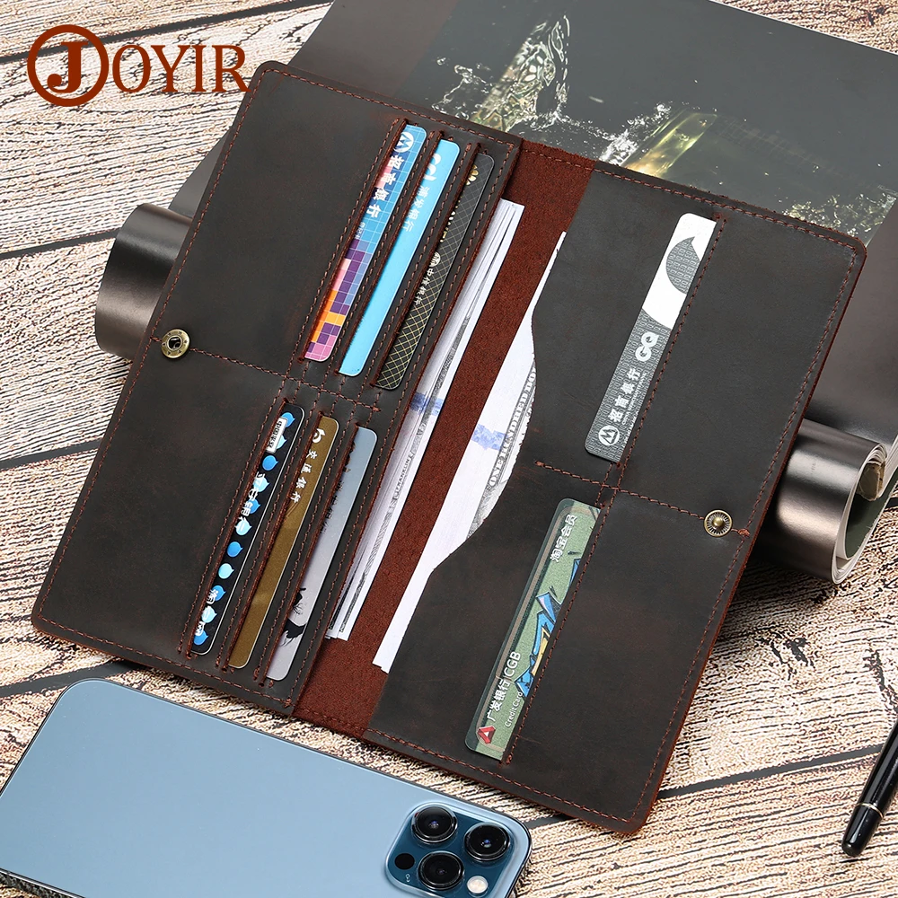 JOYIR Men's Vintage Genuine Leather Long Wallet for Checkbook Credit Cards Clutch Bag Wallets with Multi Card Pocket Purse