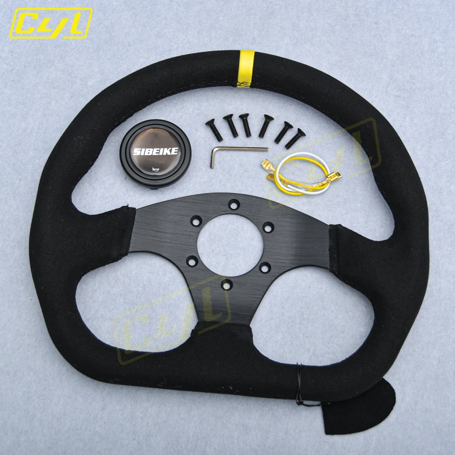 Universal 13inch D Shape Suede Leather Steering Wheel Flat Dish Black Sim Racing Sports Steering Wheel