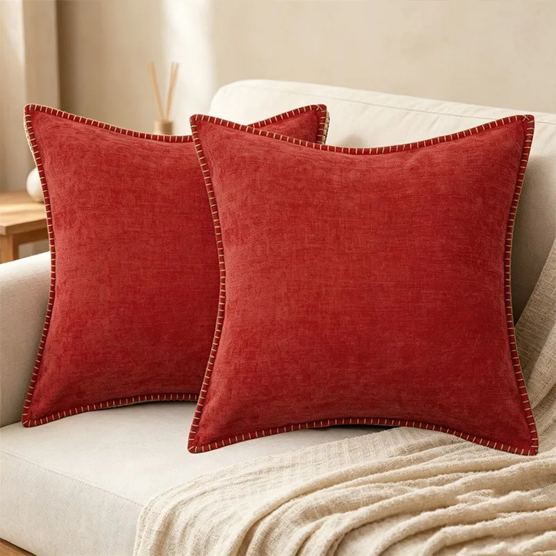 Red Luxury Chenille Cushion Cover White Throw Pillow Covers Decorative Pillows for Sofa Living Room Home Decoration Back Cushion