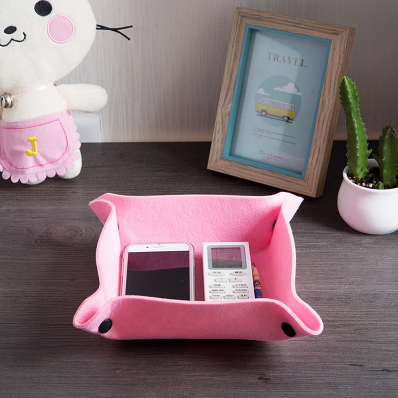 Desktop Storage Tray Fabric Felt Key Plate Home Decoration Dice Tray key Wallet Coins Felt folding Storage Box